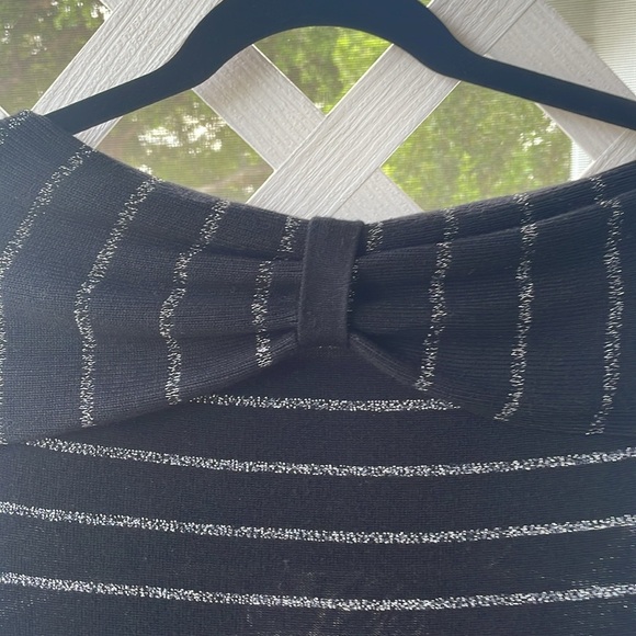 WHBM Off-the-Shoulder Black/Silver Striped Sweater - Picture 3 of 6